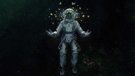 Astronaut Amidst the Cosmic Butterflies wallpaper