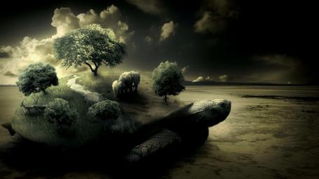 Majestic Turtle Island in a Surreal Realm wallpaper