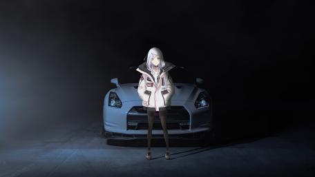 Anime Girl with Nissan GT-R in Stunning 4K Art wallpaper