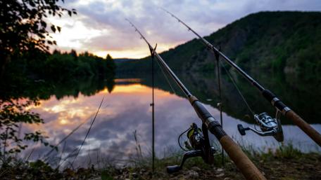 Fishing Serenity at Sunset Lake wallpaper