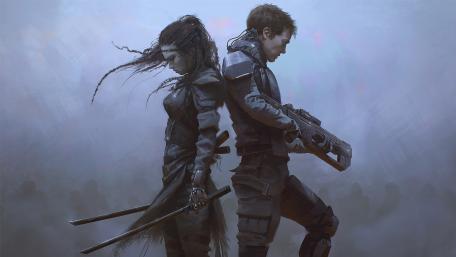 Futuristic Warriors Unite in Battle Scene wallpaper