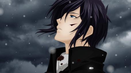 Melancholic Anime Boy in Snowy Night wallpaper
