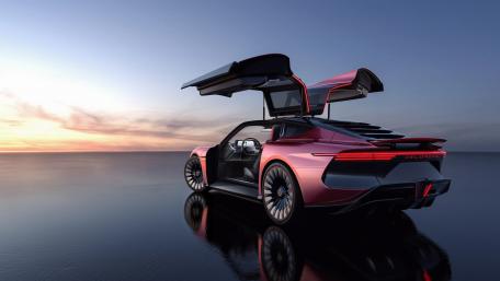 Futuristic DeLorean Alpha5 with Open Doors Displaying Elegance wallpaper