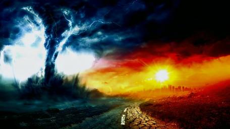 Lava sun with electric lightning tornado wallpaper