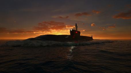 Submarine cruising during beautiful sunset wallpaper