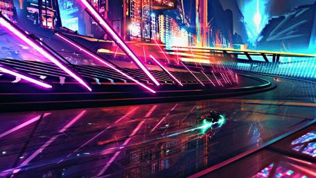 Neon Velocity Through Futuristic Metropolis wallpaper