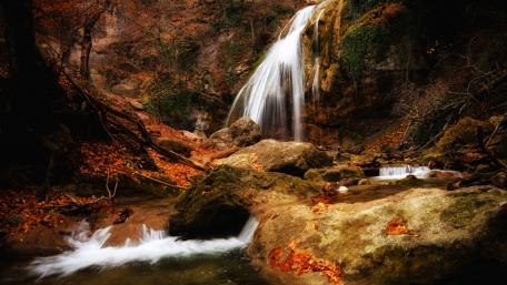 Autumn Serenity at the Waterfall wallpaper