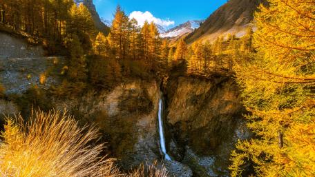 Golden Autumn Cascade in the Alps wallpaper