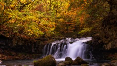 Autumn Serenity at the Waterfall wallpaper