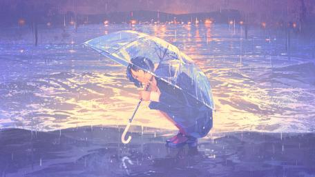 Rainy Day Reflections in Anime Art wallpaper
