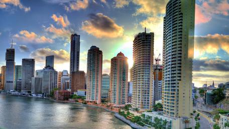 Modern City Skyline at Sunset wallpaper