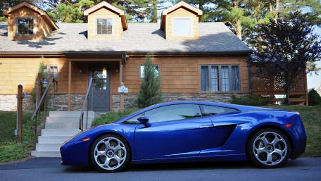 Sleek Blue Lamborghini Gallardo by Cozy Cabin wallpaper