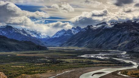 Majestic Mountains and Serene River View wallpaper