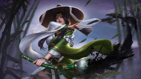 Warrior Girl in a Green Cloak wallpaper