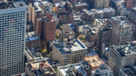 NYC Skyscrapers Viewed from a Drone wallpaper