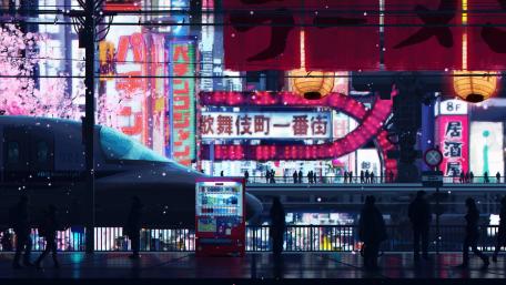 Vibrant Night in Pixelated Cyberpunk City wallpaper