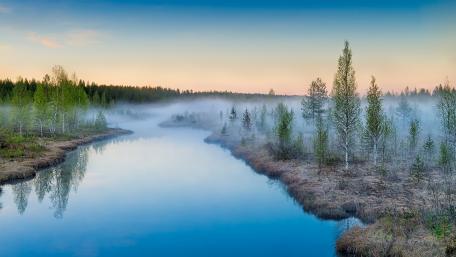 Serene Misty River Landscape wallpaper