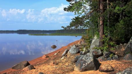 Serene Lakeside Reflection Scene wallpaper