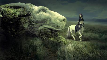 Mythical Encounter with a Centaur and Legendary Beast wallpaper