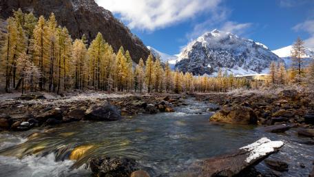 Majestic Autumn River Scene wallpaper