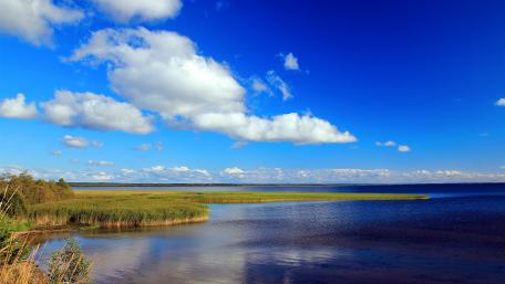 Serene Daytime Lake Views with Blue Skies wallpaper