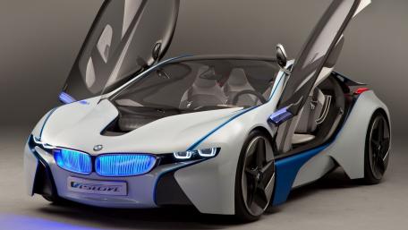 Sleek BMW i8 with Stunning Scissor Doors Showcase wallpaper
