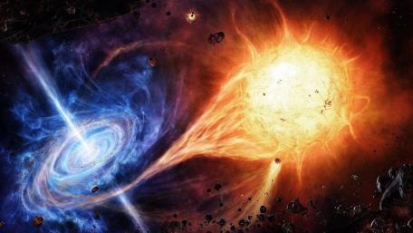 Fiery Sun and Mystical Quasar Encounter wallpaper