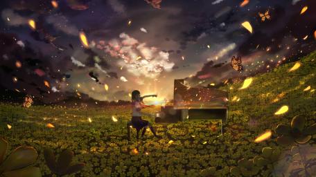 Anime girl playing music wallpaper