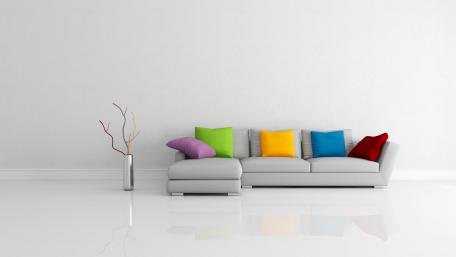 Modern Minimalist Sofa in a Bright Room wallpaper