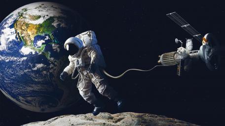 Astronaut's Spacewalk Over Earth View wallpaper