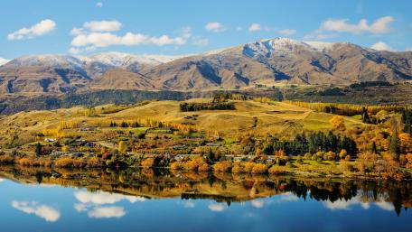 Serene Autumn Landscape Reflection in 4K Quality wallpaper
