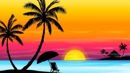 Vibrant Beach Sunset with Neon Hues wallpaper
