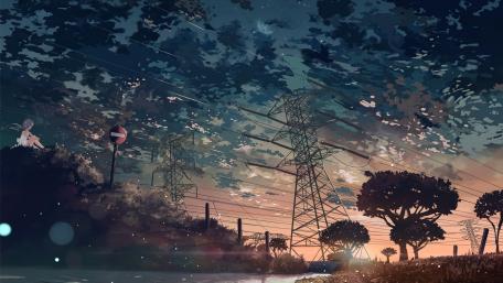 Ethereal Evening Skies Over Power Lines wallpaper