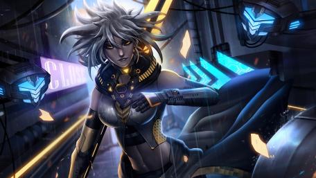 Futuristic Warrior in Cyberpunk Universe wallpaper