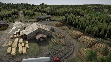 Rustic Lumberyard Amidst Lush Forests wallpaper