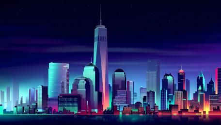 One World Trade Center - Retrowave neon art wallpaper