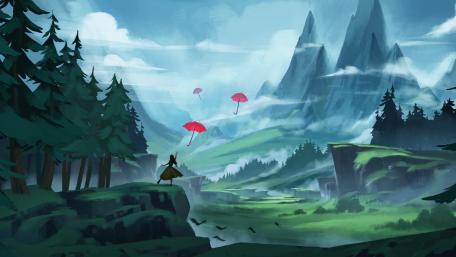 Whimsical Anime Landscape Adventure wallpaper