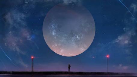 Full Moon Solitude in Anime Night wallpaper