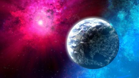 Cosmic Symphony Earth in Pink and Blue wallpaper