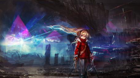 Futuristic Anime Girl in a Sci-Fi Landscape wallpaper