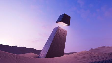 Floating Monolith in a Desert Landscape wallpaper