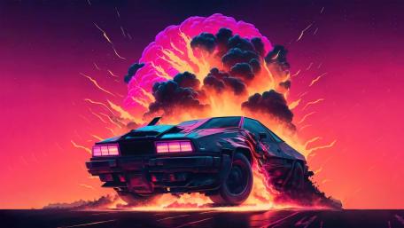Retro Neon DeLorean Escape wallpaper