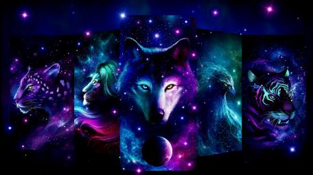 Cosmic Animal Guardians, Neon Space Realm wallpaper