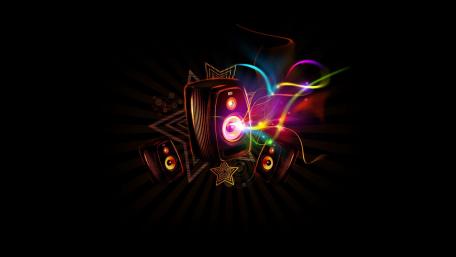 Vibrant Neon Speakers in Dark Atmosphere wallpaper