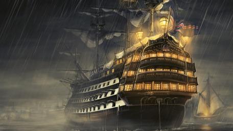 Majestic Ship in a Rainy Night wallpaper