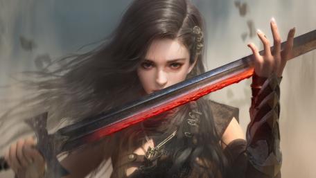 Warrior Girl in a Mystical Realm wallpaper