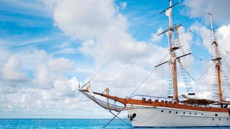 Elegant Sailing Ship Under a Bright Sky wallpaper