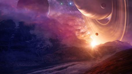 Futuristic Dawn on a Ringed Planet wallpaper