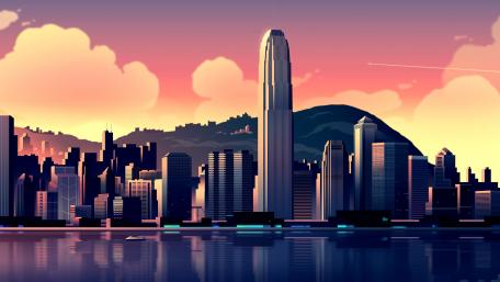 Victoria Harbour minimal cityscape wallpaper