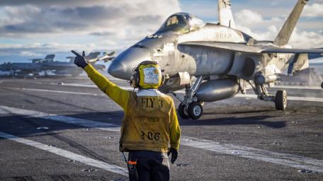 Navy Jet on Deck Action Scene wallpaper
